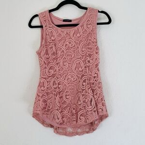 Scobe Lace Top Women M Dusty Rose Pink Floral Peplum Coquette Cottage Preppy